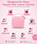 Kids Instant Print Camera Case With 3 Roll Paper Refills, pink PU case for same-size kids instant cameras, 140 x 130 x 79 mm