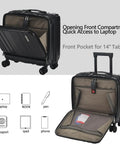 Lightweight 16 Inch Carry On Luggage with Dual Laptop Compartments for Business Travel, open showing laptop storage
