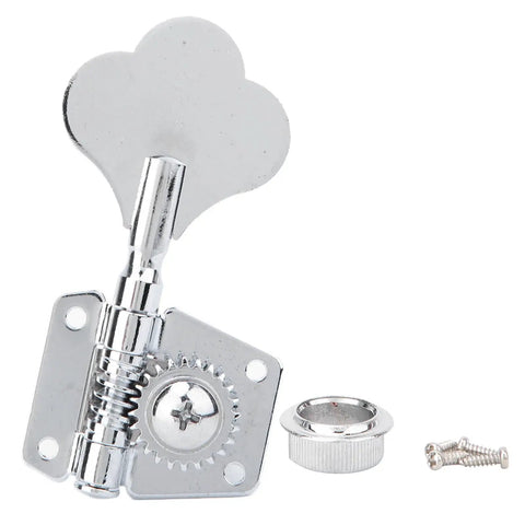 Silver Steel Bass Tuner Knob Kit with Bronze Gear Core and Chrome Plated Finish, Round Cover, and Screws for Electric Bass