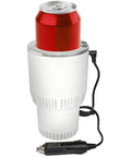 Ride Ready Two In One Car Cup Cooler Warmer And Smart Auto Tumbler Holder That Keeps Your Daily Brew Iced Down Or Steaming Hot In Minutes Perfect For Road Trips And The Daily Grind White Silver with a red soda can.
