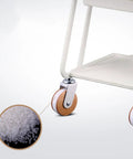 Heavy Duty Casters 4 Pieces M8 Threaded Heavy Duty Silent Replacements on a shelf cart showcasing wooden wheels.