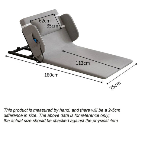 Top Tier Electric Lifting Backrest With Remote Control For Powerful Recline Support, dimensions 180cm x 75cm, gray fabric.