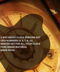 5 Prong Brass Clock Key For Winding Clocks With Odd Numbers Handy Universal Key Set shown with clock face and brass material details.