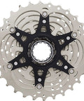 105 CS R7000 11 Speed Road Cassette for smooth shifting, nickel plated steel cogs, aluminum carrier, wide compatibility shown in detail