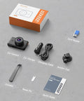 2.5K Dash Cam With 3 Inch IPS Display, accessories shown including charger, cable, card reader, suction cup, and guide