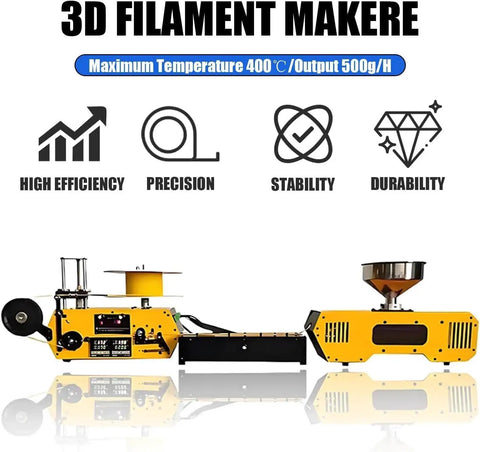 Professional 3D Printer Filament Extruder And Waste Recycling Machine with Auto Coil Winder showcasing precise temperature and 500g/h output.