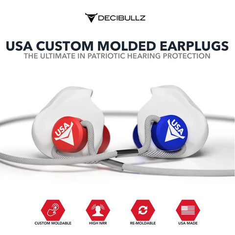 Custom Molded Earplugs USA Edition With 31dB NRR Ultra Comfy Hearing Protection For Shooting Travel Swimming Work And Concerts Easy Heat Mold System For A Perfect Secure Fit And Noise Isolation