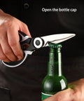 Stainless Steel Kitchen Shears Heavy Duty Utility All Purpose Ultra Sharp Scissors For Food Prep And Cooking Kitchen Shears For Cutting Meat Herbs Poultry And Various Kitchen Tasks opening a bottle cap