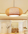 Antique Lantern Rattan Pendant Light With Natural Wood And Beige Bamboo Finish One Light Hanging Ceiling Fixture Adjustable Cord