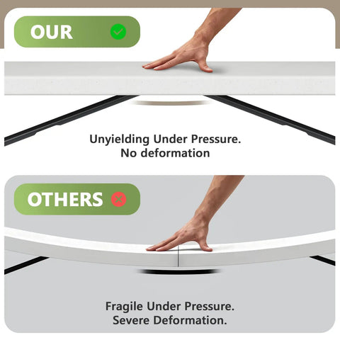 Comparison of Heavy Duty 4ft Folding Table With Steel Legs, A Real Workhorse That Handles Up To 400 Lbs vs. a weaker table under pressure