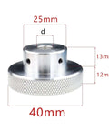 Aluminum Alloy Hand Wheel Knob 40mm Black Anodized with Embossed Grip Round Valve Light Hole with Dimensions for Machinery
