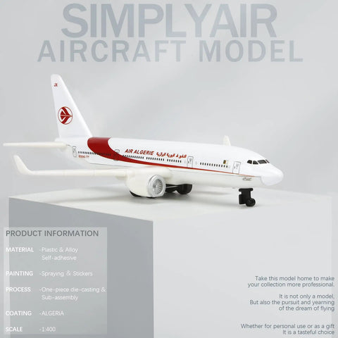 Algeria One Four Hundred Scale Alloy Fuselage Plastic Airplane Model For Collection And Display Ready To Play No Assembly Required