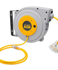 40 Ft Retractable Heavy Duty Extension Cord Reel With Three Outlets 12 Gauge Outdoor Power Cable Mountable And Portable SJTW 15 Amp