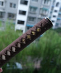 Katana Tsuka Handle For Japanese Sword With 10.2 Inches Alloy Copper Iron Fittings And Genuine Samegawa Ray Skin Wrapping, close-up
