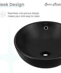 Sublime Round Vessel Sink In Matte Black With Above Counter Installation, Durable Non Porous Scratch Resistant Ceramic, No Faucet Included
