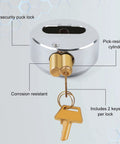 Heavy Duty Steel Hockey Puck Padlock With Hidden Shackle, Keyed Alike, Chrome Finish, Two And Seven Eighths Inch, Includes Two Keys