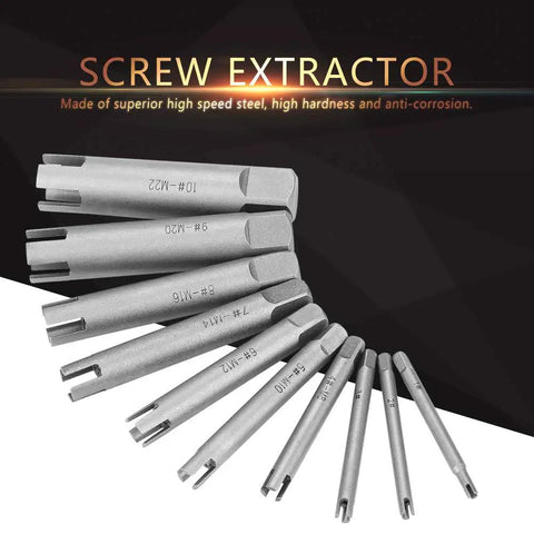 10 Pcs Tap Extractor Set For Broken Screws And Fasteners Steel Screw Remover Tools In Three Types With High Speed Steel Blades