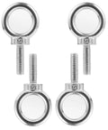 Four Pack 3/8 Inch 16 UNC Stainless Eyebolt Lifting Ring Set, Heavy Duty 1 1/4 Inch Thread, 304 Stainless Steel Construction