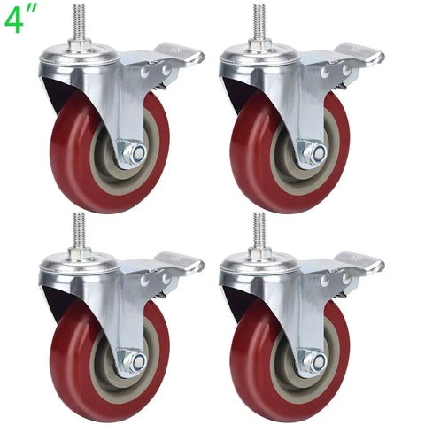 Heavy Duty 4 Inch Stem Casters With Rock Solid 360 Degree Swivel PVC Wheels featuring precision bearings and dual safety brakes.