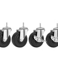 Heavy Duty Three Inch Caster Wheels Set Of Four Universal Threaded Stem Fits One Quarter Five Sixteenths Three Eighths Size rolls smoothly on carts.