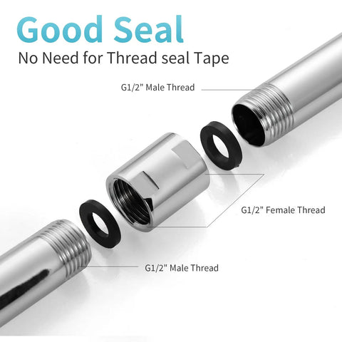 Brass Shower Pipe Fitting Converter Adapter G1/2 Female to G1/2 Female Shower Coupling Chrome Finish for DIY Shower Arms and Heads in Home Bathrooms and RV Setups, chrome G1/2 threads with seal rings