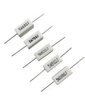Six white 5W ceramic cement resistors with axial leads.
