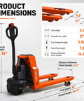 Hella Heavy Duty Electric Pallet Jack Bringing Badass Performance To Daily Warehouse Shifts With Rock Solid 4400 LB Load Capacity Featuring Rugged Steel Forks And Quick Charge Lithium Battery dimensions infographic
