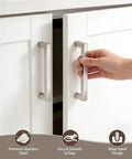 Hand grabbing brushed nickel handle from Six Pack Three And A Half Inch Cabinet Pulls Stainless Steel Kitchen Handles Brushed Nickel Durable Rust Resistant Hardware For Cabinets Drawers And Dressers.