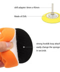 Headlight Restoration Kit With 3 Inch Polishing Sanding Discs And 1 Fourth Inch Shank Backing, showing drill adapter and sponge