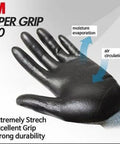 Nitrile Work Gloves With Foam Coating And Smart Touch For Phone Use, close-up of black palm showing features for grip.