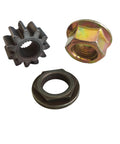 Amazon three-piece steering shaft kit: pinion gear with internal spline, metal bushing, brass lock nut.