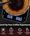 Precision Coffee Scale With Timer For Espresso And Pour Over, Digital Kitchen Scale With LED Display, Rechargeable USB C, 3kg Capacity