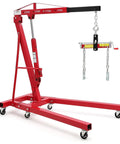 Heavy Duty 4400 LB Folding Cherry Picker Engine Hoist with 6 Badass Rolling Casters for garage engine lifting.