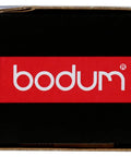 Black box with Bodum logo in red on the front