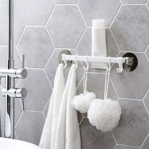 Self Adhesive Bathroom Towel Ring Holder With Rock Solid Grip Pad For Hassle Free Wall Mount Kitchen Storage Rack Stainless Steel Look, featuring white towels and bath accessories.