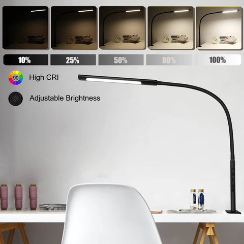 Flexible Gooseneck Swing Arm Desk Lamp With 12W Eye Care LEDs, Stepless Dimming And Adjustable Color Temperature in office setting