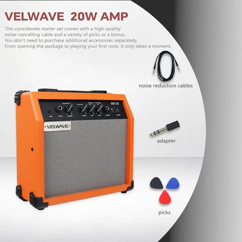 20W Portable Bass Amp For Practice With 6.5 Inch Speaker Orange Finish MP3 Input Headphone Jack Treble Middle Bass Controls