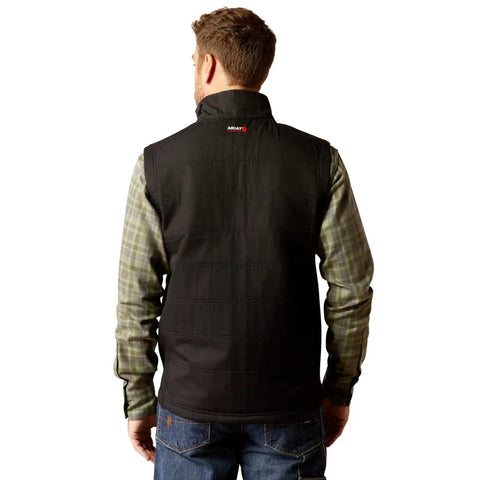 Men's Tough As Nails Fire Resistant Insulated Vest Black Large showing back view, ideal for cold weather workwear.