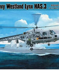 Box art of Lynx HAS.3 RN 1/72 Scale Model Kit with modified radome and Sting Ray torpedoes, flying over naval ship.