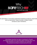 SafeTech Hardware introduction and services overview, specializing in innovative gate, window, and door hardware.