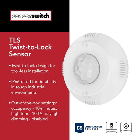 Twist To Lock Motion Sensor With Photocell And PIR Detection For Lithonia Lighting Compact Pro Luminaires, IP66 Rated, White