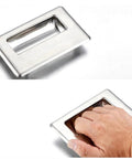 Hidden Recessed Pull Handle Set, Stainless Steel Square Flush Concealed Furniture Handles shown in use