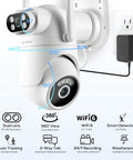 Wireless Dual-Lens 2K Outdoor Security Camera System With 360 Degree PTZ Auto Tracking Motion Detection Night Vision on wall