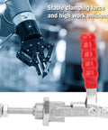 Knockout Slick Stainless Steel Push Pull Toggle Clamp With Quick Release Handle For Garage Shop Woodworking Jigs And Workshop Fixtures Compact Heavy Duty Tool with red handle and metal components.