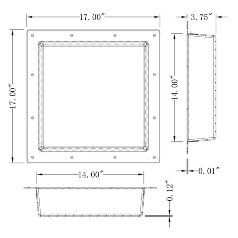 Tile Shower Niche Shelf 17x17 Inches With Texture Inside 14x14 Inches Single Shelf Wall Niche Insert dimensions diagram