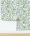 Top Shelf Botanical Modern Wallpaper With A Smooth Matte Linen Texture Pvc Free Heavy Duty Covering For Kitchens Baths Or Hallways Paste To Paper Built Tough For Daily Grind Ordered Fresh Just For You, featuring green botanical patterns.