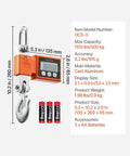 Digital Crane Scale 1100 Lbs 500 Kg Capacity With Cast Aluminum Case LCD Display featured with hook and specifications