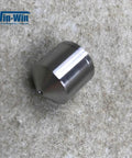Close-up of Allfi waterjet valve seat poppet for head assembly; metallic cylindrical body with conical end.