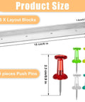 Premium 10 Piece Six Inch L Shaped Layout Block System For Stained Glass Panels With Assorted Colored Push Pins, showing 16 layout blocks and 60 push pins.