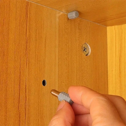Installing metal pin rubber sleeve holder on wooden shelf for Heavy Duty Shelf Brackets With Non Slip Glass Plate Supports And Metal Pin Rubber Sleeve Holders Wall Mount Shelf Brackets For Closet Pantry Garage Beefy Load Bearing For Tools Books And Kitchenware